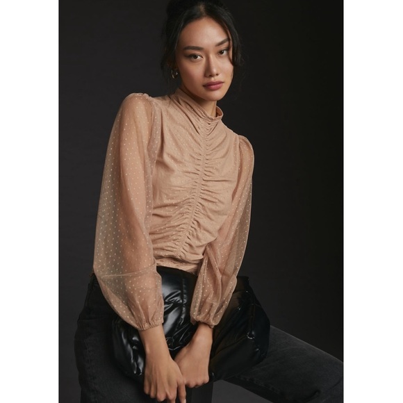 Anthropologie En Elly Ruched Blouse Top New Champagne Light Sand Size Medium NWT - Picture 1 of 12